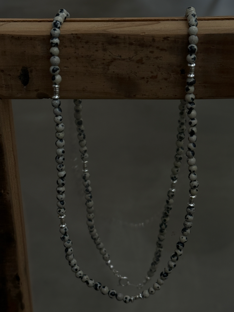 Silver925×天然石｜ダルメシアンジャスパー オペラネックレス/ 約73cm（Reeplushハンドメイド）