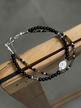 Silver925×天然石｜オニキス スモーキークォーツ ヘソナイト マリア様 2連ブレスレット（Reeplushハンドメイド）