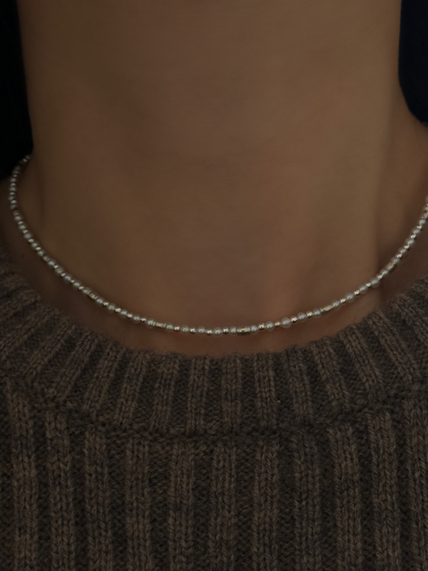 Silver925×天然石｜2.8mm バロックパールチョーカー ネックレス37.5cm〜42cm（Reeplushハンドメイド）軽量チャーム追加可能