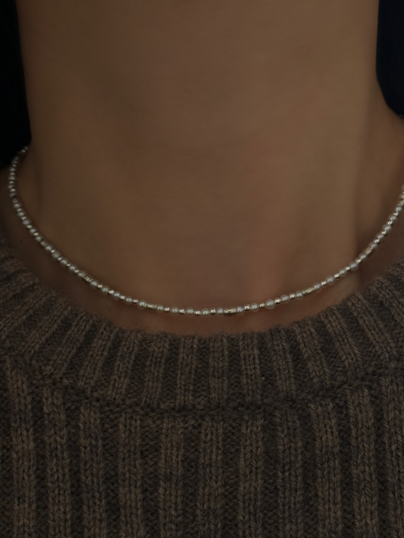 Silver925×天然石｜2.8mm バロックパールチョーカー ネックレス37.5cm〜42cm（Reeplushハンドメイド）軽量チャーム追加可能