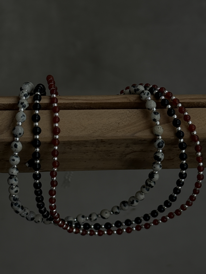 Silver925×天然石｜ダルメシアンジャスパー チョーカーネックレス約37.5cm〜41.5cm（Reeplushハンドメイド）