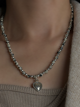 Silver925×天然石｜ダルメシアンジャスパー ハートトップネックレス（Reeplushハンドメイド）ハート着脱可
