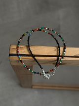 Silver925×天然石｜セブンカラーアゲート オニキス メダイ ネックレス約38.5cm〜42cm（Reeplushハンドメイド）