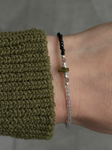 Silver925×天然石｜ポイントトルマリン グレームーンストーン×オニキス ブレスレット（Reeplushハンドメイド）