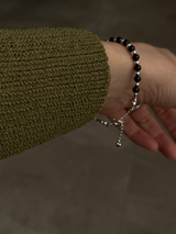 Silver925×天然石｜ダルメシアンジャスパー+オニキス ブレスレット 16.5cm（Reeplushハンドメイド）