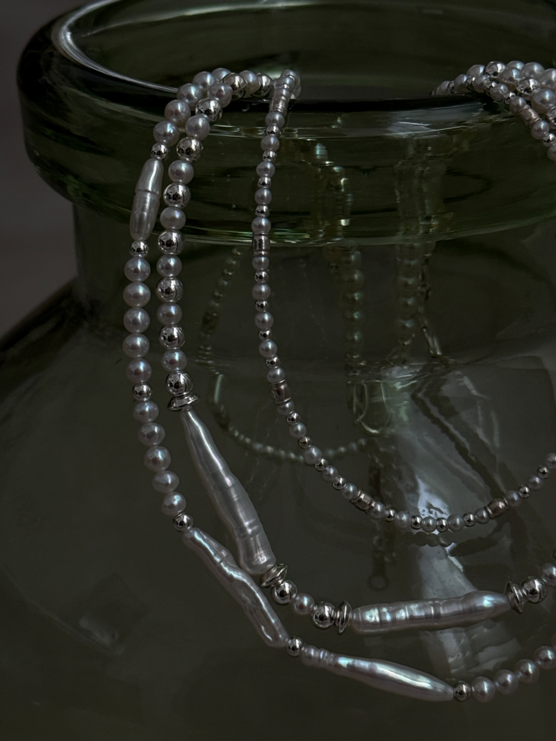 Silver925×天然石｜2.8mm バロックパールチョーカー ネックレス37.5cm〜42cm（Reeplushハンドメイド）軽量チャーム追加可能