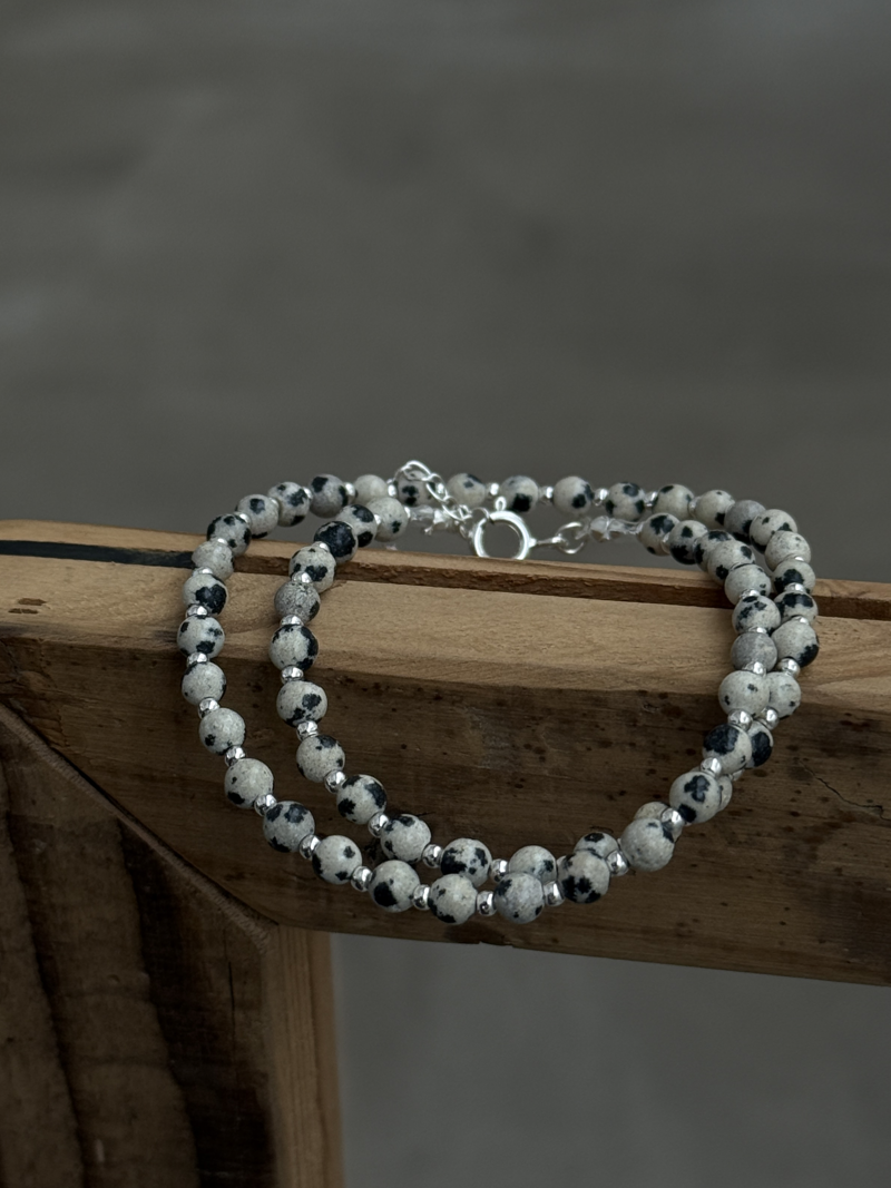 Silver925×天然石｜ダルメシアンジャスパー チョーカーネックレス約37.5cm〜41.5cm（Reeplushハンドメイド）