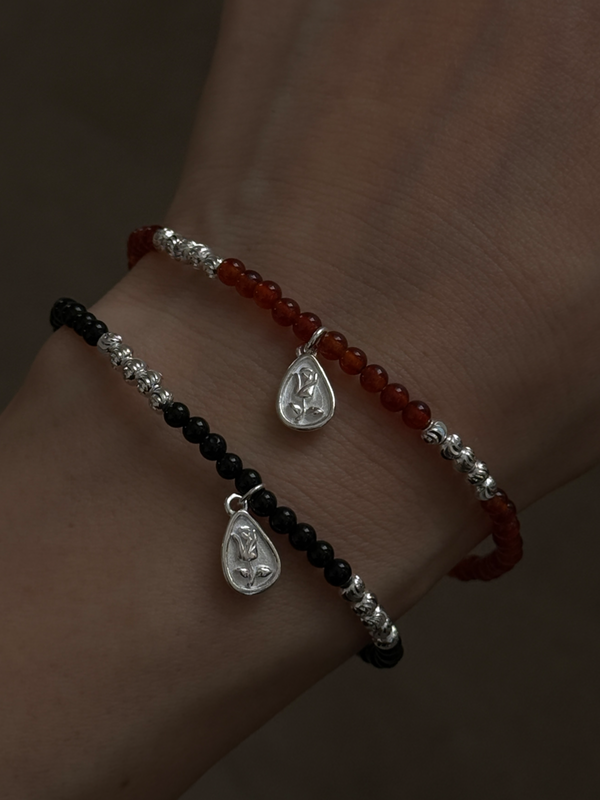 Rose charm Onyx,Red Onyx Beads bracelet