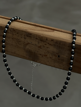 Silver925×天然石｜オニキスチョーカー ネックレス37cm〜41cm（Reeplushハンドメイド）チャーム追加可能