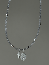 Silver925×天然石｜4月誕生石 ダイヤモンドクォーツ ミニチャーム ネックレス 41cm（Reeplushハンドメイド）