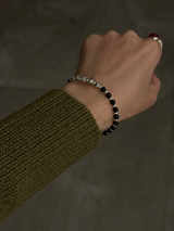 Silver925×天然石｜ダルメシアンジャスパー+オニキス ブレスレット 16.5cm（Reeplushハンドメイド）