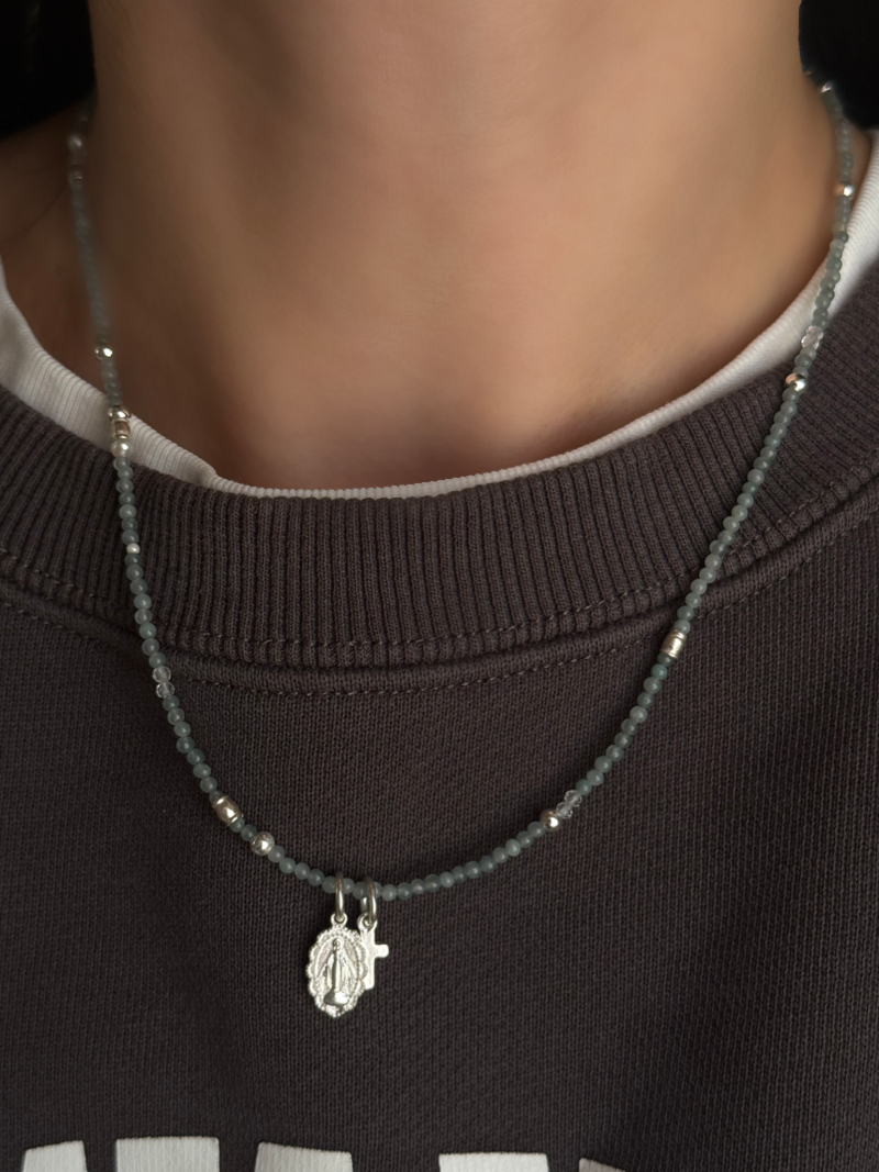 Silver925×天然石｜5月誕生石 ジェイダイト ミニチャーム ネックレス（Reeplushハンドメイド）