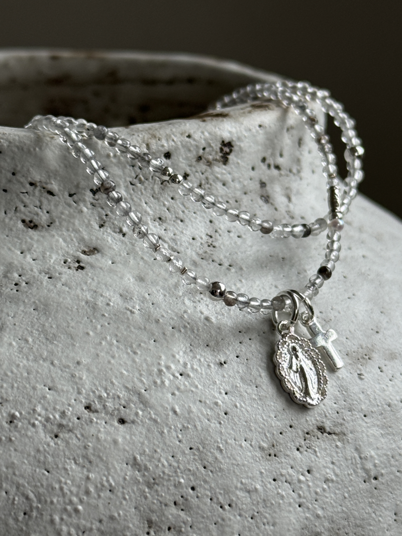 天然石ネックレス　クオーツ　ハンドメイド　silver925 Silver925×天然石｜4月誕生石 ダイヤモンドクォーツ ミニチャーム