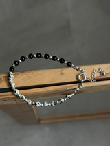 Silver925×天然石｜ダルメシアンジャスパー+オニキス ブレスレット 16.5cm（Reeplushハンドメイド）