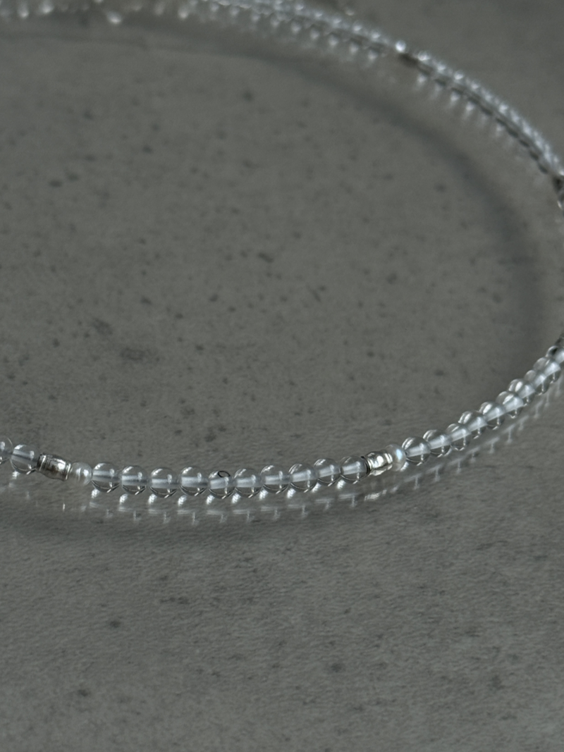 Silver925×天然石｜ロッククリスタル +パール チョーカーネックレス（Reeplushハンドメイド）