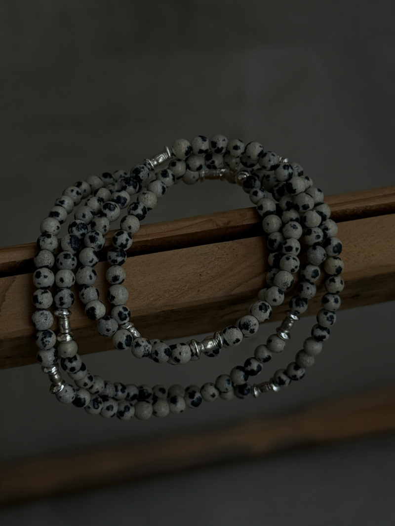 Silver925×天然石｜ダルメシアンジャスパー オペラネックレス/ 約73cm（Reeplushハンドメイド）