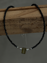 Silver925×天然石｜ポイントトルマリン オニキス チョーカーネックレス 35cm〜38.5cm（Reeplushハンドメイド）