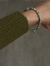 Silver925×天然石｜ダルメシアンジャスパー I love you ハート ブレスレット 17cm（Reeplushハンドメイド）