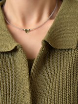 Silver925×天然石｜ポイントトルマリン グレームーンストーン チョーカーネックレス 35cm〜38.5cm（Reeplushハンドメイド）