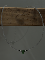 Silver925×天然石｜ポイントトルマリン グレームーンストーン チョーカーネックレス 35cm〜38.5cm（Reeplushハンドメイド）