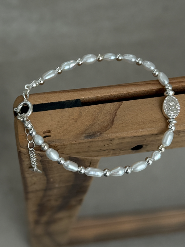 Silver925×天然石｜6月誕生石 バロックパール メダイブレスレット（Reeplushハンドメイド）