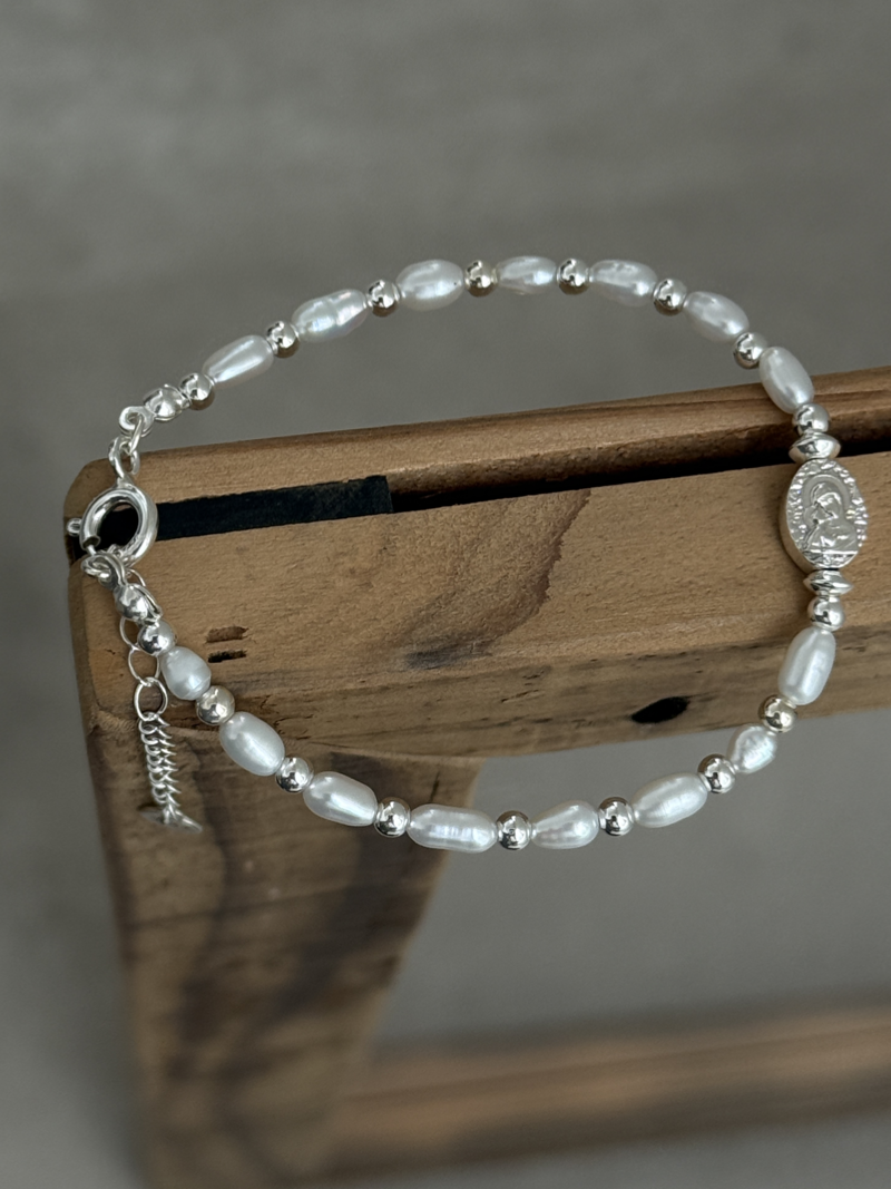 Silver925×天然石｜6月誕生石 バロックパール メダイブレスレット（Reeplushハンドメイド）