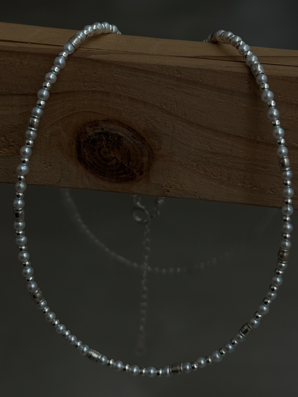 Silver925×天然石｜2.8mm バロックパールチョーカー ネックレス37.5cm〜42cm（Reeplushハンドメイド）軽量チャーム追加可能