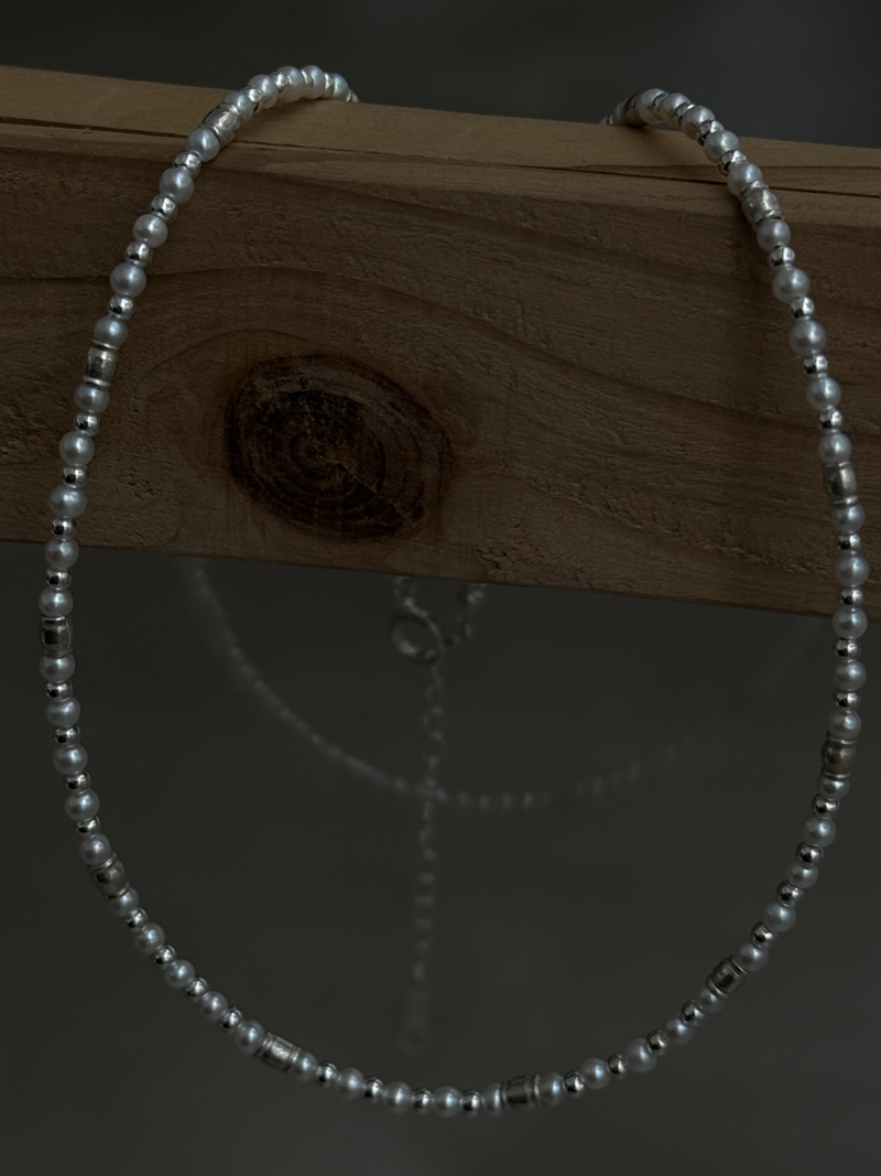 Silver925×天然石｜2.8mm バロックパールチョーカー ネックレス37.5cm〜42cm（Reeplushハンドメイド）軽量チャーム追加可能