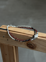 Silver925×天然石｜モザンビーク産ガーネット ストライプオニキス マリア様 2連ブレスレット（Reeplushハンドメイド）