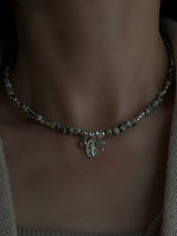 Silver925×天然石｜ダルメシアンジャスパー ミニチャームネックレス（Reeplushハンドメイド）約37.5cmまたは39cm