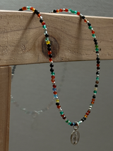 Silver925×天然石｜セブンカラーアゲート オニキス メダイ ネックレス約38.5cm〜42cm（Reeplushハンドメイド）