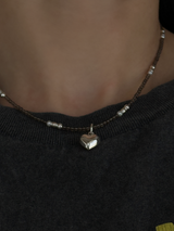 (再入荷)Silver925×天然石｜スモーキークォーツ +パール チョーカーネックレス（Reeplushハンドメイド）