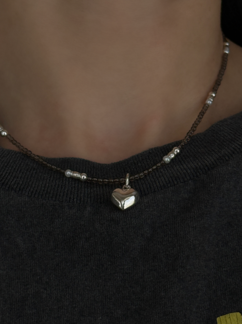 (再入荷)Silver925×天然石｜スモーキークォーツ +パール チョーカーネックレス（Reeplushハンドメイド）