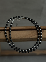 Silver925×天然石｜オニキスチョーカー ネックレス37cm〜41cm（Reeplushハンドメイド）チャーム追加可能