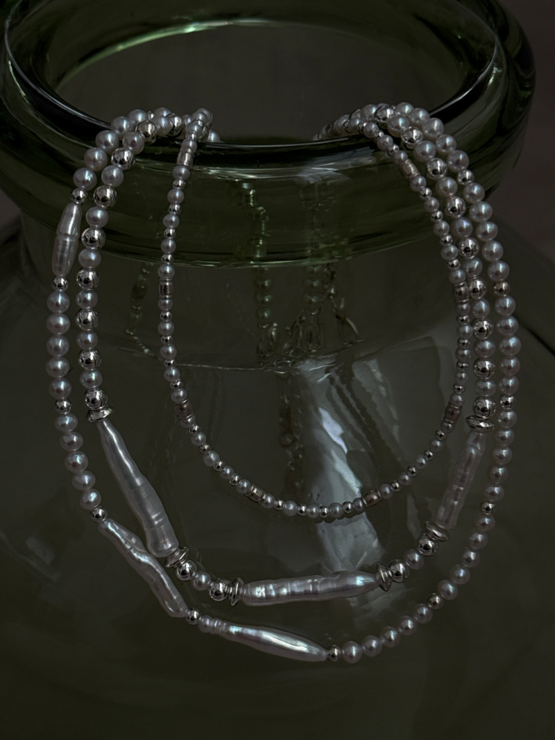 Silver925×天然石｜2.8mm バロックパールチョーカー ネックレス37.5cm〜42cm（Reeplushハンドメイド）軽量チャーム追加可能