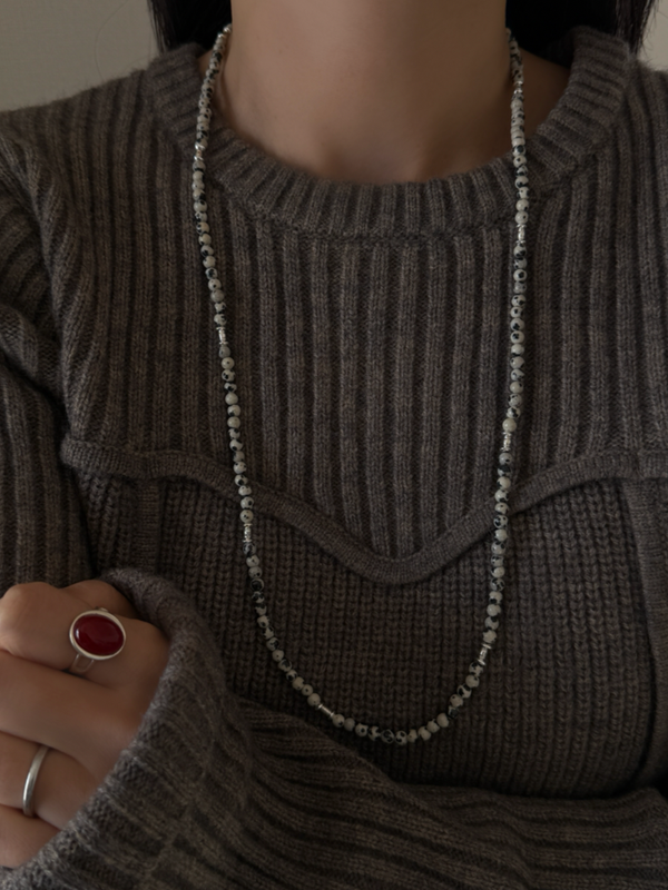 Silver925×天然石｜ダルメシアンジャスパー オペラネックレス/ 約73cm（Reeplushハンドメイド）