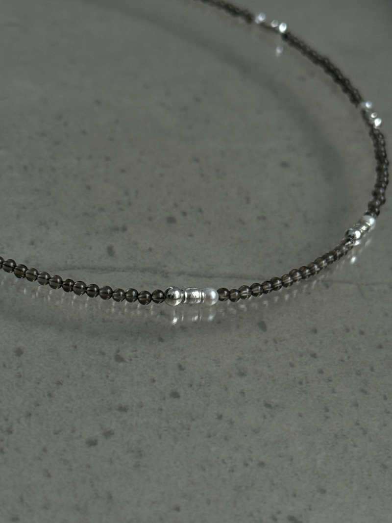 (再入荷)Silver925×天然石｜スモーキークォーツ +パール チョーカーネックレス（Reeplushハンドメイド）