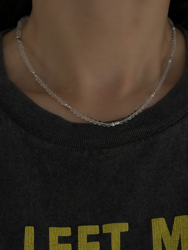 Silver925×天然石｜ロッククリスタル +パール チョーカーネックレス（Reeplushハンドメイド）