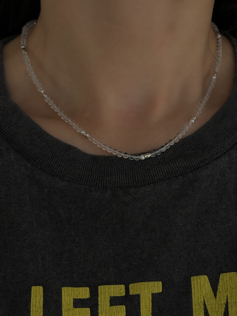 Silver925×天然石｜ロッククリスタル +パール チョーカーネックレス（Reeplushハンドメイド）