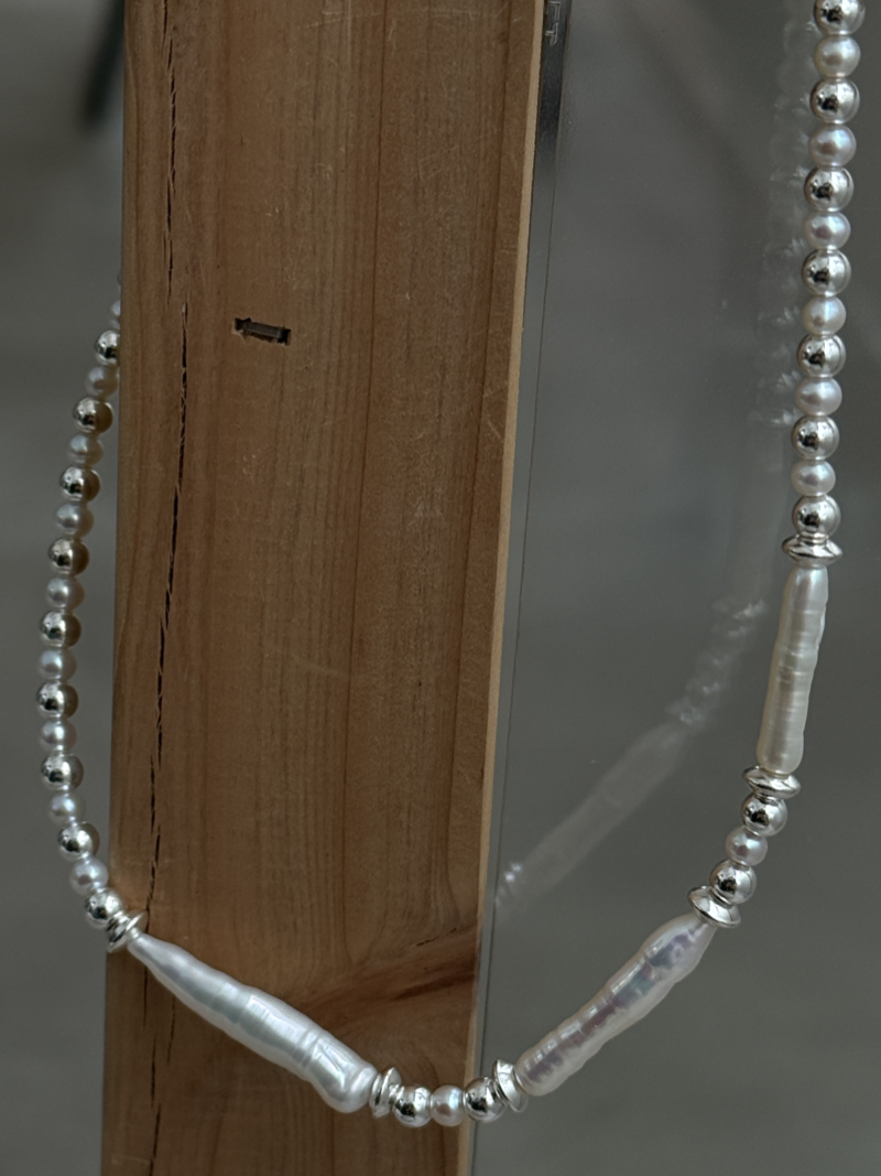 Silver925×天然石｜バロックパールチョーカー ネックレス36cm〜40.5cm（Reeplushハンドメイド）