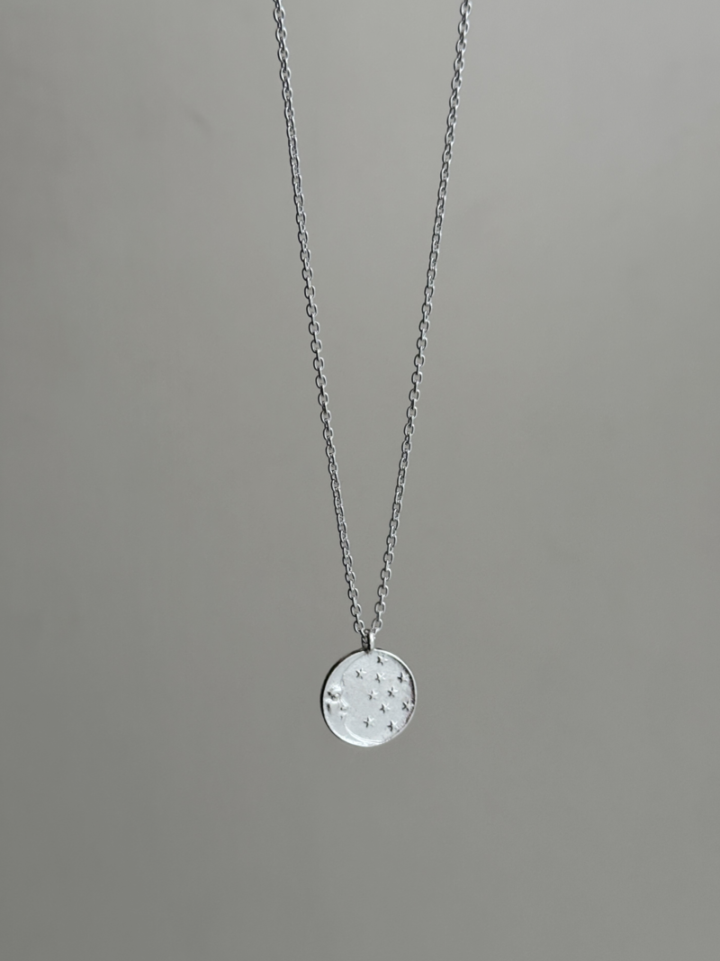 Moon&Star Round plate necklace 40cm