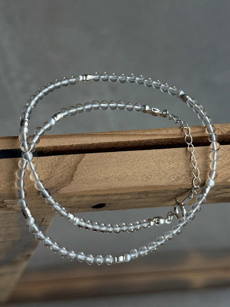 Silver925×天然石｜ロッククリスタル +パール チョーカーネックレス（Reeplushハンドメイド）