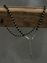 Silver925×天然石｜オニキスチョーカー ネックレス37cm〜41cm（Reeplushハンドメイド）チャーム追加可能