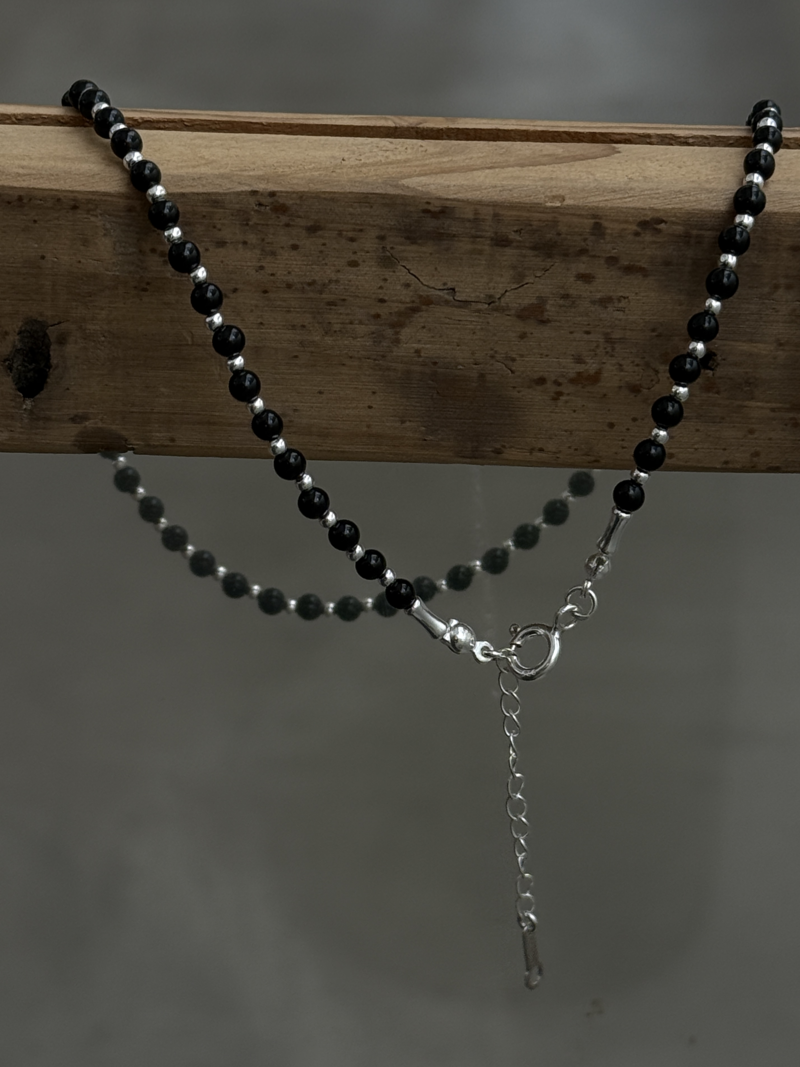 Silver925×天然石｜オニキスチョーカー ネックレス37cm〜41cm（Reeplushハンドメイド）チャーム追加可能