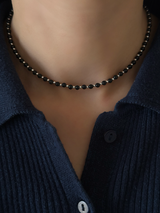 Silver925×天然石｜オニキスチョーカー ネックレス37cm〜41cm（Reeplushハンドメイド）チャーム追加可能