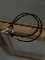 Silver925×天然石｜ポイントトルマリン オニキス チョーカーネックレス 35cm〜38.5cm（Reeplushハンドメイド）