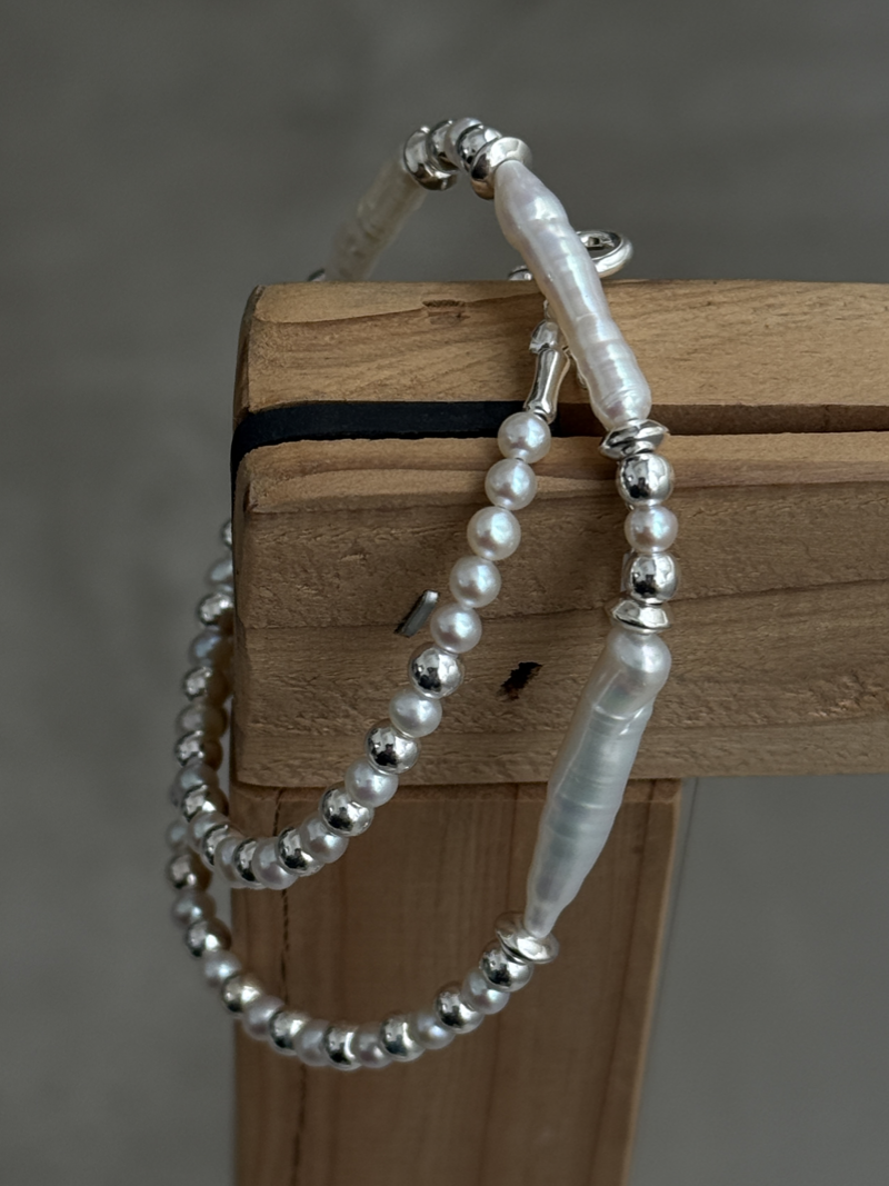 Silver925×天然石｜バロックパールチョーカー ネックレス36cm〜40.5cm（Reeplushハンドメイド）