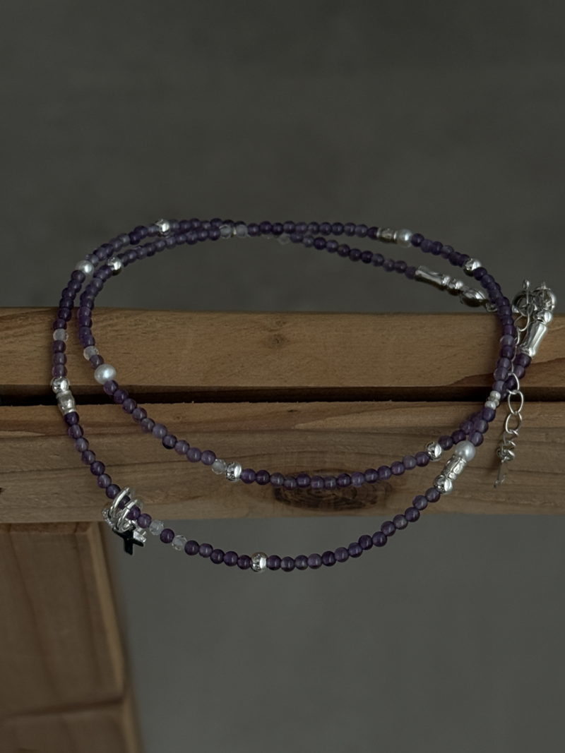 Silver925×天然石｜2月誕生石 アメジスト ミニチャーム ネックレス（Reeplushハンドメイド）