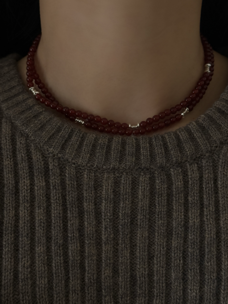 Silver925×天然石｜レッドオニキス オペラネックレス/ 約75cm（Reeplushハンドメイド）