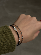 Silver925×天然石｜オニキス スモーキークォーツ ヘソナイト マリア様 2連ブレスレット（Reeplushハンドメイド）